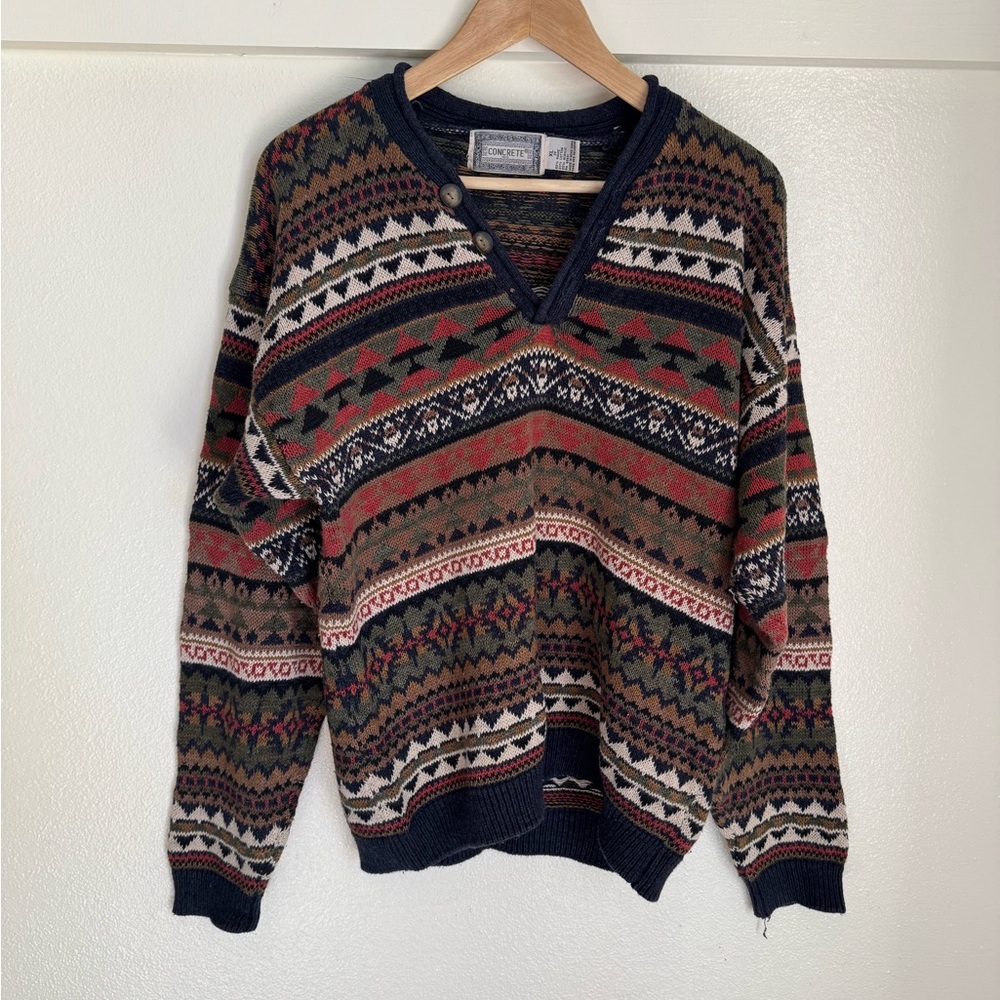 Vintage Concrete Fair Isle Knit Sweater Men’s XL Nordic Grandpa Wool Blend